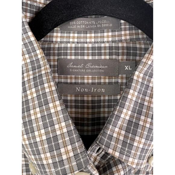 Daniel Cremieux Shirt -Mens XL-Non-Iron Gray Tan White Plaid LS BD - Picture 3 of 5